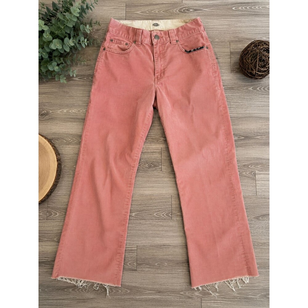 Dickies Pink Corduroy Pants Women's M 10 Raw Hem Straight Leg Cropped